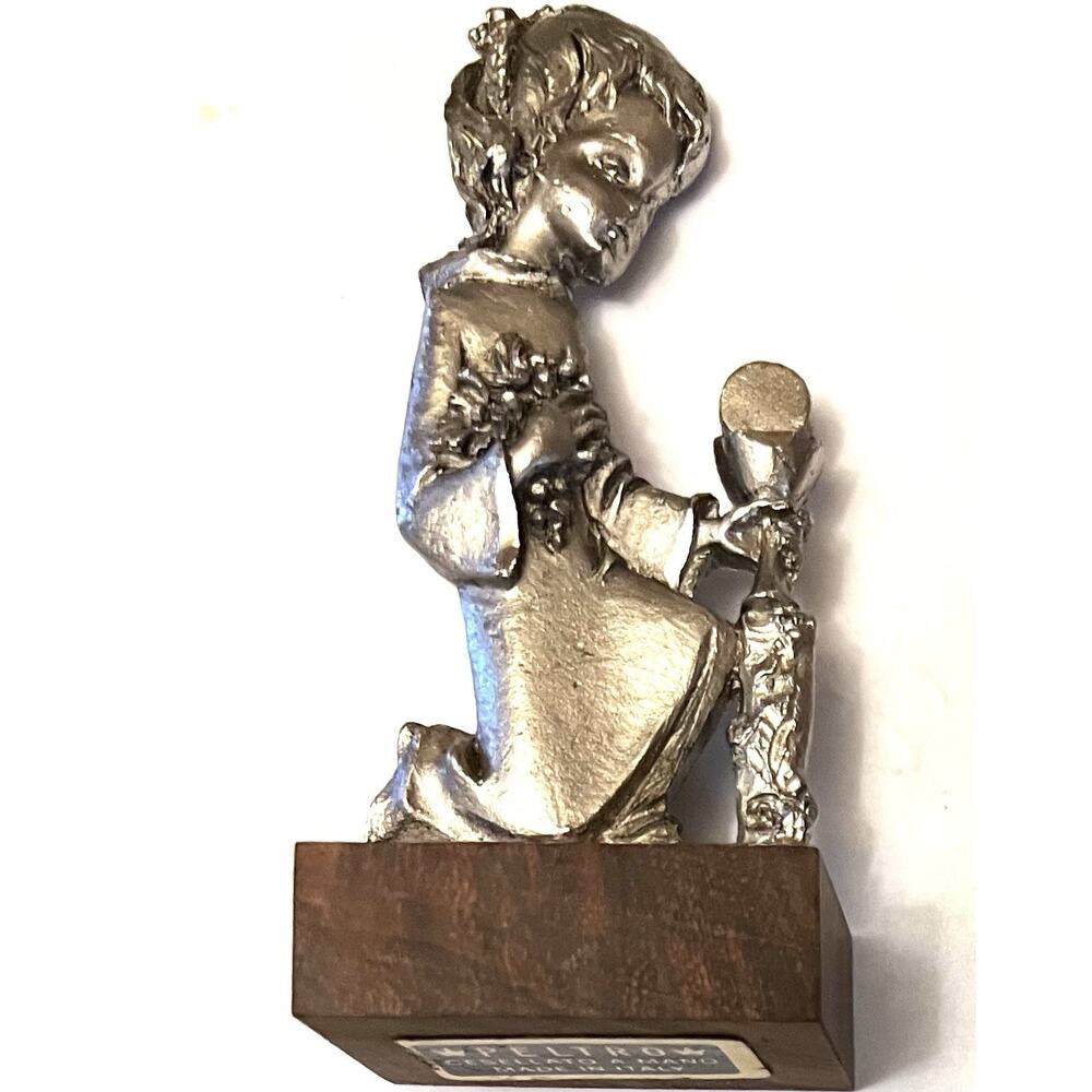 PELTRO CESELLATO A MAND ITALY VINTAGE PEWTER COMMUNION BOY FIGURINE 3.25”
